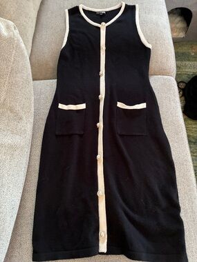 Fashion Nova Black Midi Dress with Cream Trim XL but could fit M or L